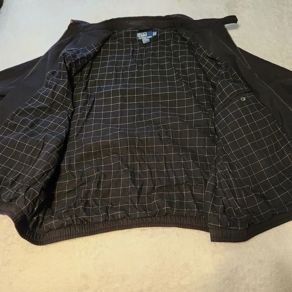 Vtg Polo Ralph Lauren Black Harrington Jacket Plaid Lined Zip Up Mens Sz 3XB Big